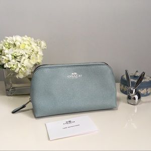 Coach Seafoam and Silver Pouch, NWOT
